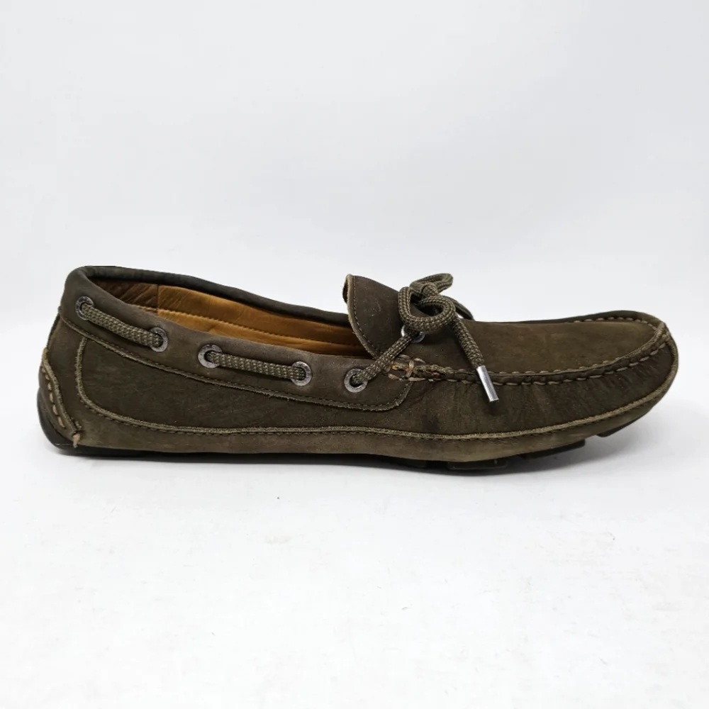 Bass Tuscany Mens Leather Driving Loafers Size 9 Dark Brown Olive‎ Nice Traction